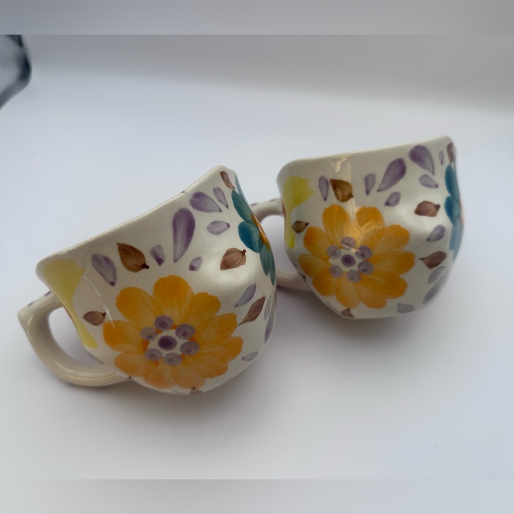 Hand Painted Floral Stoneware Mugs Set of 2